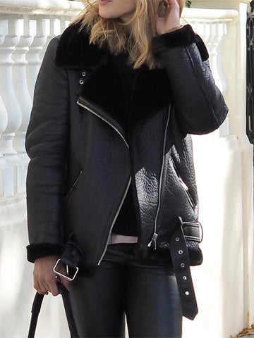 Airchics manteau aviateur en cuir doublé mouton ceinture femme motard vestes noir